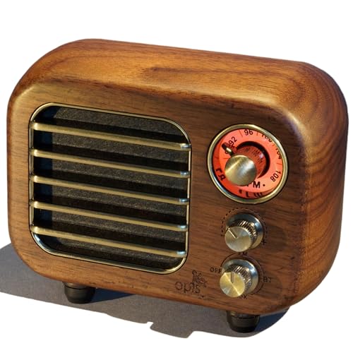 Opis Radio 3 – Petite Radio Portable Rechargeable, dotée de FM et Bluetooth, idéale pour la Maison et Le Chantier, au Style d'un Ancien Poste Radio en Bois...