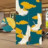 LIGICKY Japanischer Stil Dick Noren Lang Vorhang Doppelseitig Druck TürVorhang Raumteiler Tapisserie für die Heimtextilien 85 x 150 cm, Grün (Gekrönten Kran Floral Moon)