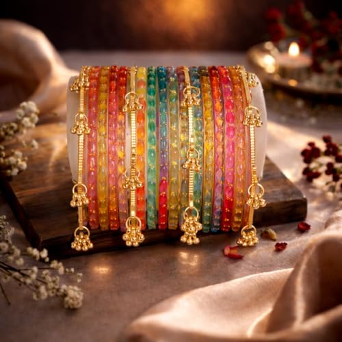 Image of Shining Diva Fashion 16 Pcs Trendy Stylish Glass & Kashmiri Ghungroo Bangles Set for Women & Girls | Traditional Festive Wedding Party Jewellery