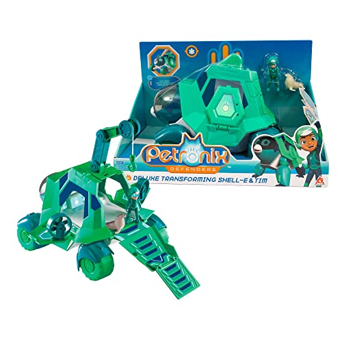 Petronix - Deluxe Transforming Shell-E & Tim, Figura y muñeco de Mascota transformable en vehículo, tortuguita de Tim de la Serie de Dibujos Animados, niños y niñas Desde 3 años, Famosa (PET04200)