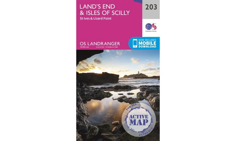Land’s End & Isles of Scilly Map | Weatherproof | St Ives & Lizard Point | Ordnance Survey | OS Landranger Active Map 203 | England | Walks | Cycling | Days Out | Maps | Adventure