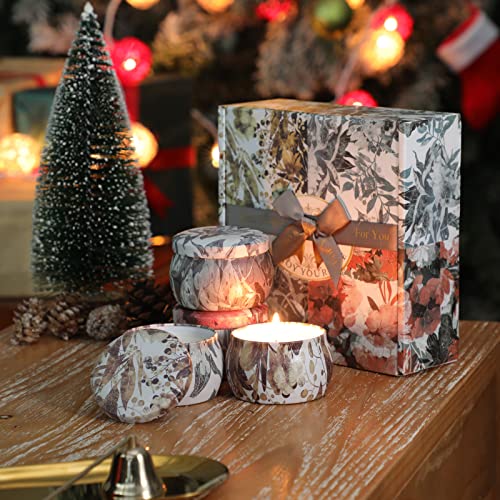 Scented Candles Gifts Sets for Women 4 Pack x 125g/5.65Oz Large Soy Wax Candle Set Womens Birthday Gifts Aromatherapy Candles 120Hr Long Clean Burn in Tin with Lid Gift Box,Gifts Card,Ribbon - Image 4