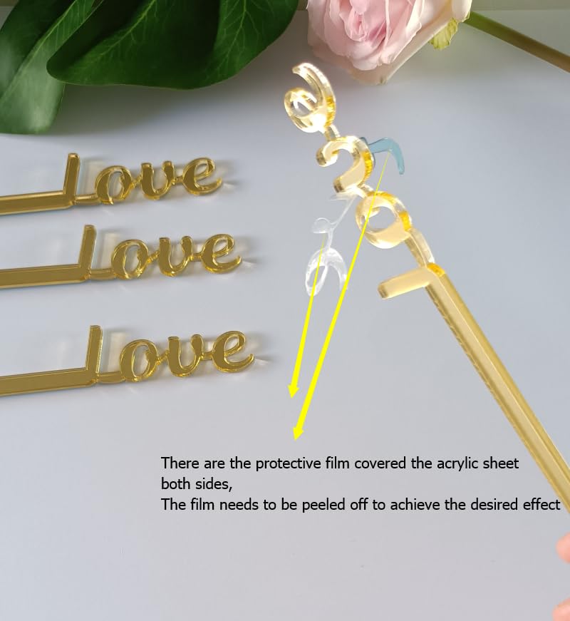 Gold Acrylic Mirror Love Drink Stir Sticks,Valentine Drink Stirrer,Engagement Bridal Shower Bachelorette Drinks Stir Stick
