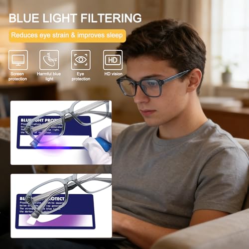Image of Dollger Blue Light Glasses Men Vintage Thick-Framed Rectangle Non-Prescription, For Computer,Gaming, Phone Use