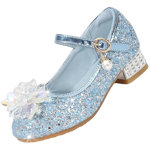 Jasmeko Zapatos Tacon Niña Disfraz Princesa Zapatillas de Lentejuelas Zapatillas de Baile para Vestir Fiesta Boda (Blue,27)