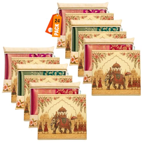 Image of JD FRESH 24 Pcs Large Non-Woven Saree Covers for Storage /Royal Elephant Design Saree Bags with Zip /Multi-Purpose Lehenga Storage Bag & Wardrobe Organizer /Clothes Cover for Dresses & Sarees(14x16 Inch)