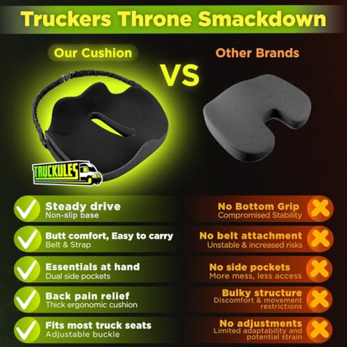 Image of Truckules Medium Big Rig Truck Seat Cushion, Black, Thick Memory Foam