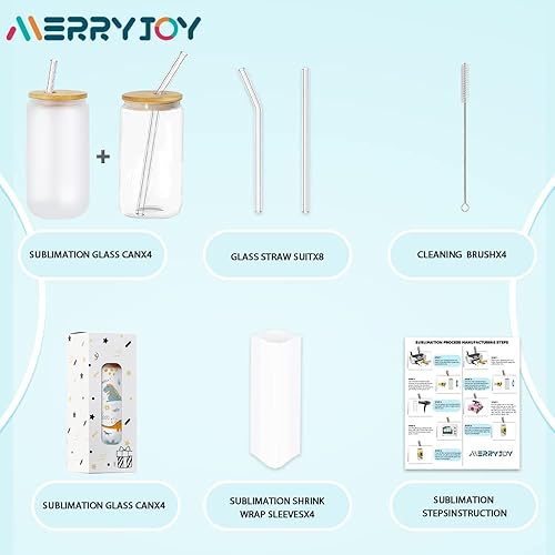 Paquete de 4 piezas de vidrio de sublimación con tapa de bambú, vasos de vidrio esmerilado y transparente de 16 onzas con tapas y pajitas, espacios