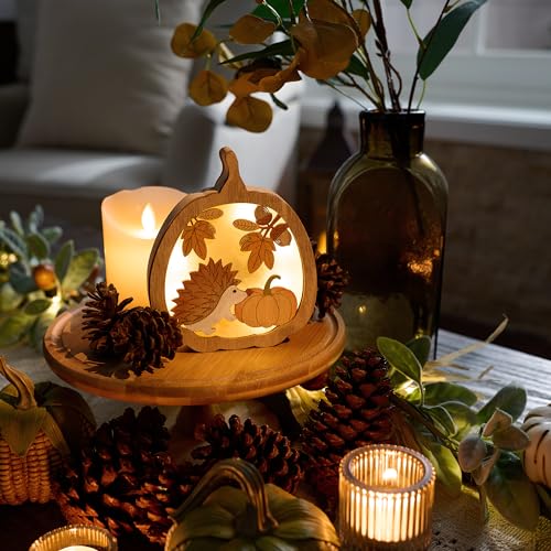 Valery Madelyn Herbstdeko Kürbis Igel Stimmungsleuchten,3D Holz LED,15cm – Bild 2