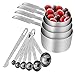 OneChois Set de Tazas y cucharas medidoras, Acero Inoxidable para Servicio Pesado, Juego de 11, Medidas grabadas - para Ingredientes líquidos y Secos