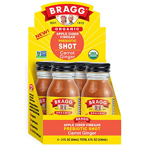 Bragg Organic Apple Cider Vinegar Shot with Carrot Ginger  2 Oz ACV Shot  USDA Certified Organic , 4 Pack