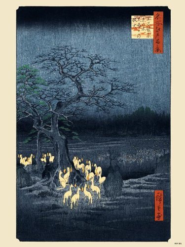 Hiroshige - Póster japonés de foxfire en la noche del año nuevo bajo el eno...
