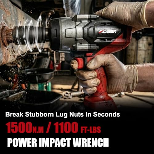 Image of AOBEN 1500N.m Cordless Impact Wrench, 1 /2 inch Heavy Duty Impact Gun, 3-Speed 2500RPM Power Torque for Truck & RV Lug Nuts, Rusted Bolts, 4.0Ah Battery & Fast Charger, 6 Sockets & Carry Case