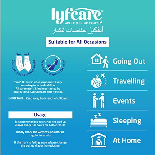 Image of Lyfcare Adult Diapers Medium Size (M) - 30 Units (Pack of 3) | Unisex Diapers Pants Style | Waist (60-85 cm) | Wetness Indicator, Super Absorb, 360 Protection & 0% Leakage | For Men & Women