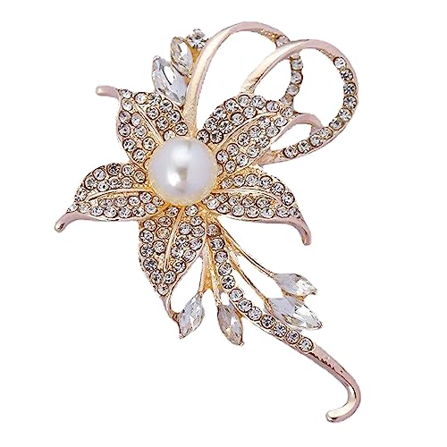 Image of Crystal Pearl Flower Brooches Pins Fashion Beautiful Created Rhinestone Floral Brooch Good Idea for Party Dance Wedding Banquet for Elegant Women Girl