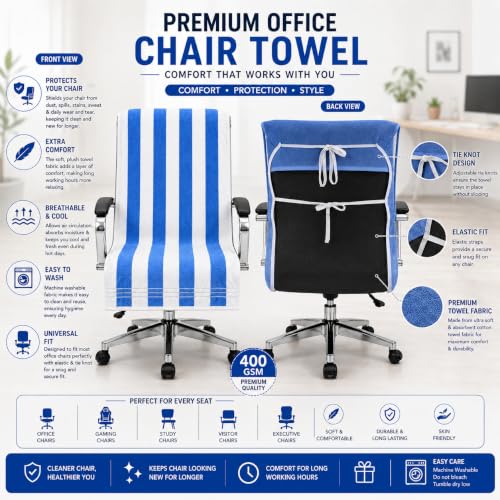 Image of ROMAN HOME Car & Office Chair Towel, 1, Blue Line | 2 Tie Knots, Super Soft, 400 GSM