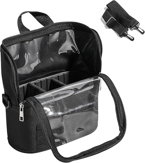 Dayanidhi Makeup Tool Organizer Bag with Adjustable Shoulder Strap Belt | Lightweight Transparent Visible Window with Large Capacity | Vanity Pouch for Artist Makeup Brush Bag (Pack of 1, Black)-image-45