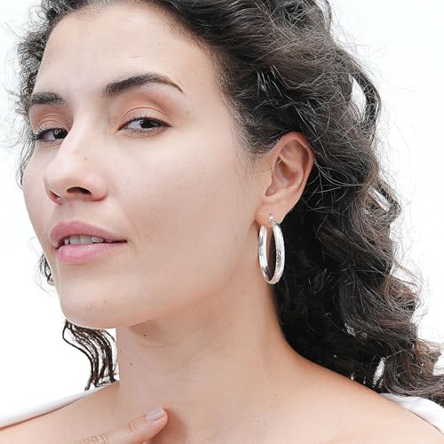 Hoops & Loops Sterling Silver Half Round Design Diamond-Cut Hoop Earrings2