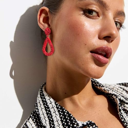 Handmade Colorful Teardrop Earrings for Women Lightweight Dangle Statement Jewelry with Embossed Boho Design3