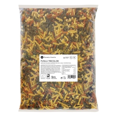 PLANETA HUERTO | Fusilli tricolor ecológico 5 kg, pasta con espinaca y tomate Pasta en espiral sin aditivos - Fusili Tricolor rica en carbohidratos y proteínas vegetales