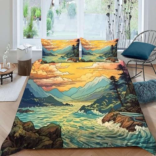 Housse de couette Super King paysages colorés microfibre 260x220cm