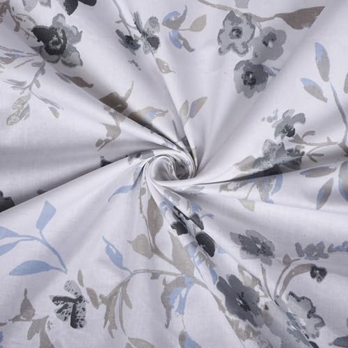 Image of LINENWALAS Cotton Sheer Curtains for Window - Light Filtering 5 Feet Set of 2, Aesthetic Cafe Curtain Floral Printed Drapes with Grommet Hanging - (L 5FT x W 4.5FT, Smoky Florals)