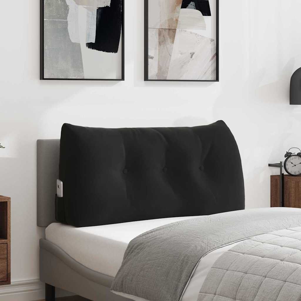 Samt Rückenkissen 100 x 24 x 50 cm Schwarz mit Polyesterfüllung, ergonomisches Kissen mit Seitentasche und abnehmbarem Bezug für Sofa, Bett und Büro