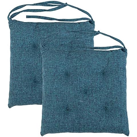 Loft 25 Chair Cushion Seat Pad 14" x 14" | Non Slip Secure Ties | Dining Padded Seating | Soft Comfy Tufted Premium Design (Teal, Set of 2) Cover