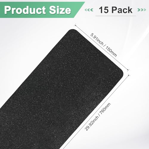 Image of M METERXITY 15-Pack Anti Slip Traction Tape 30 inch x 6 inch Best Grip Tape Grit Outdoor Non-Skid Tape High Traction Friction Abrasive Adhesive for Indoor /Outdoor Stairs Step [Black]