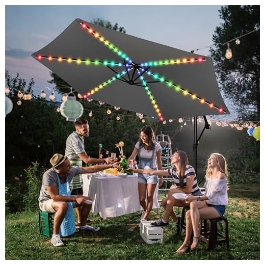 Best rgb umbrella color FRUITEAM Solar LED Patio Umbrella