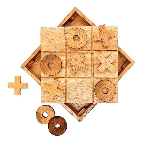 BSIRI Wooden Tic Tac Toe Game - Brain Teaser Puzzles for Adults and Unique Gifts for Kids, Coffee Table Decor Living Room Decor Modern Wood Decor, Classic Board Games for Family (5.5 Inch) Cover