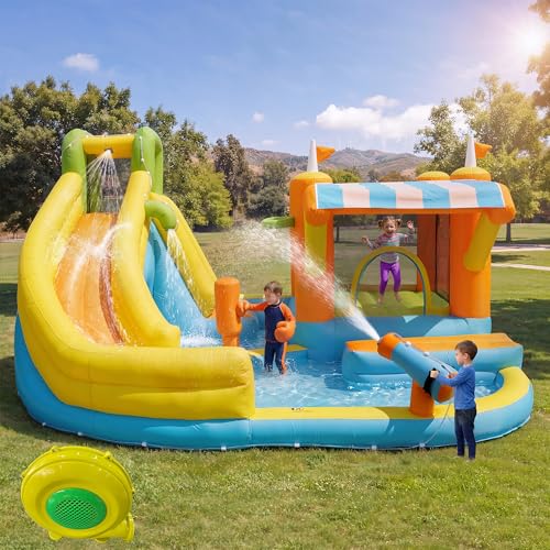 Lekvvied Castillo Hinchable Infantil, Parque acuático, tobogán acuático, Piscina, Castillo Hinchable para Juegos acuáticos, Parque acuático Infantil para jardín al Aire Libre, con soplador