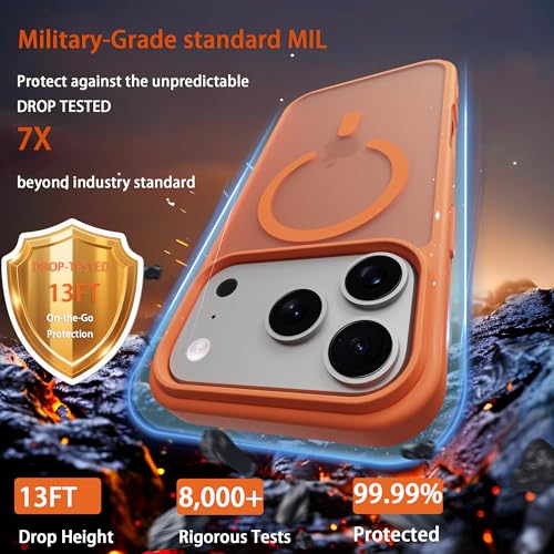 Image of Magnetic for iPhone 17 Pro Phone Case, [Compatible with MagSafe], Screen Protector X1, [Military Grade Drop Protection],Matte Finish,Slim,Shockproof,Protective (Orange, 17 pro)