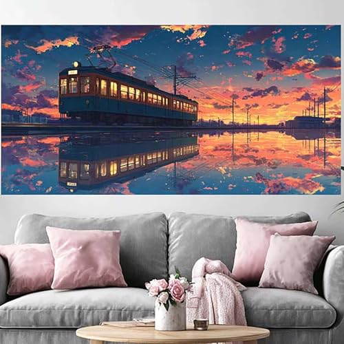 Peinture Diamant Grand Format Anti-Stress Diamond Painting Train 50x150cm Adulte