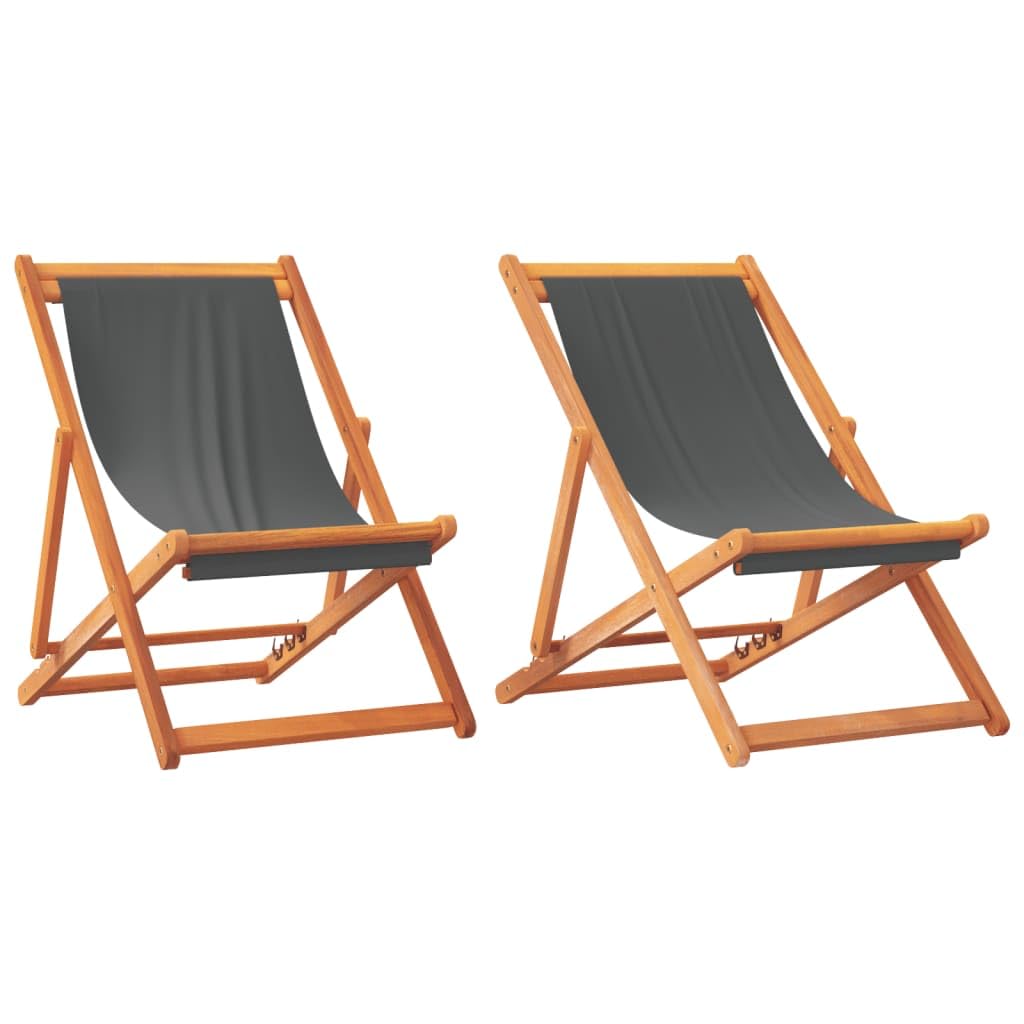 vidaXL Lot de 2 Chaises de Plage Pliables, Sièges de Terrasse, Chaises de Balcon, Meubles de Patio Camping Jardin Extérieur, Gris Tissu