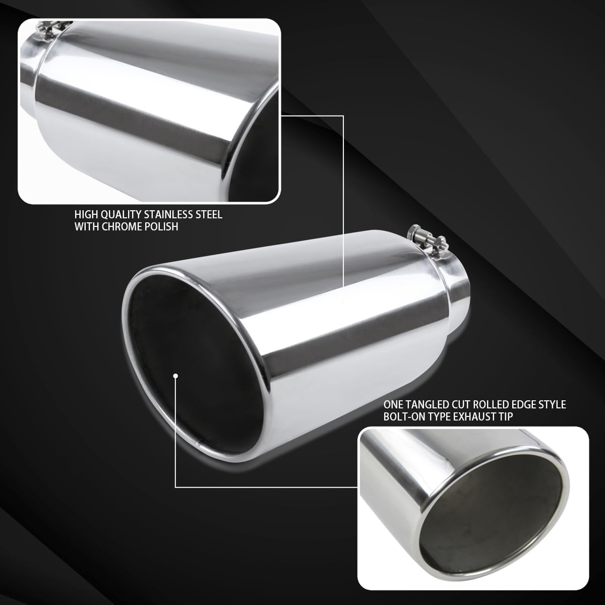 AUTOZENSATION Truck Bolt-On Exhaust Muffler Tip, 4" Inlet / 6" Outlet Chrome Stainless Steel