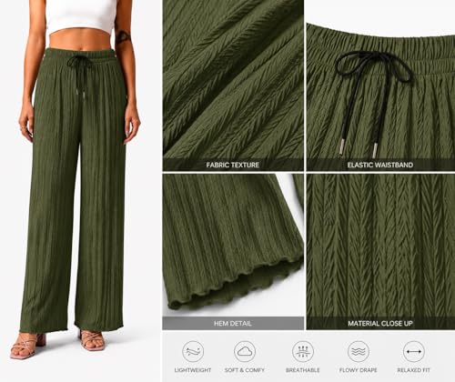 Image of Ebifin Women Pleated Palazzo Pants, Elastic Waist, Free Size, Casual Summer Wide Leg Trousers, Flowy Lightweight Lounge Pants for Travel, Vacation