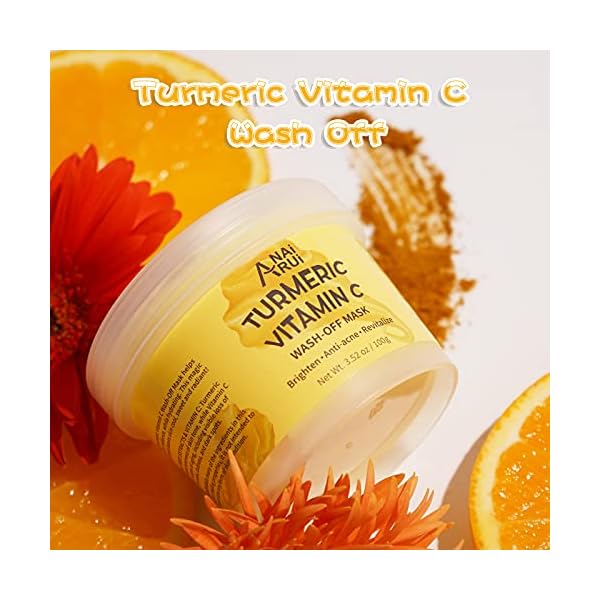 ANAIRUI-Turmeric-Vitamin-C-Wash-off-Facial-Mask-Soothing-Acne-Dark-Spots-Hydrate-Glow-Ice-Cream-Mask-Hydrating-Revitalizing-Boost-Radiance-and-Collagen-for-Dry-Dull-Skin-352-oz ANAI RUI Turmeric Vitamin C Face Mask, Facial Mask Hydrating, Glow Ice-Cream Mask, Revitalizing, Boost Radiance for Dry, Dull Skin, 3.52 ozâ¦
