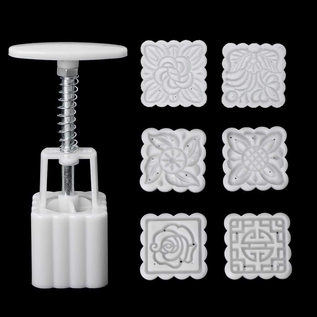 "N/A" 3D Cookie Cutter Press Flower Moon Cake Mold with Set 6 Pcs Pattern Baking Accessories for Pastry Mold Bakware - Muffin Fondant - Cupcake Dessert - Eid & Mid-Autumn Festival - Square Shape