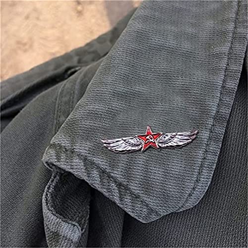 Image of LAOSEP Red Star Wing Badge Brooch Pin - 30mm*20mm, Alloy Metal, Butterfly Clasp, Unisex, USSR, Russian Fleet, Civil, Collar Pin, Hat Badge