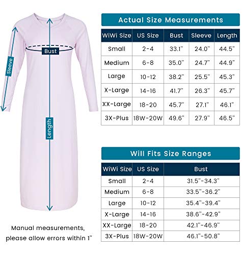 WiWi Bamboo Cotton Nightgowns for Women Soft Long Sleeve Loungewear V Neck Sleepwear Plus Size Nightshirts S-3X, Black, Large
