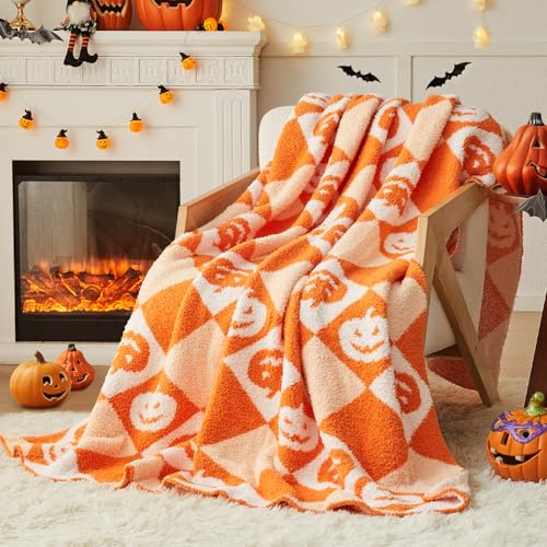 Image of CYMULA Halloween Knit Throw Blanket - Pumpkin Blanket for Couch, Soft Cozy Lightweight Fluffy Blanket for Fall Decor, 60 inchx80 inch