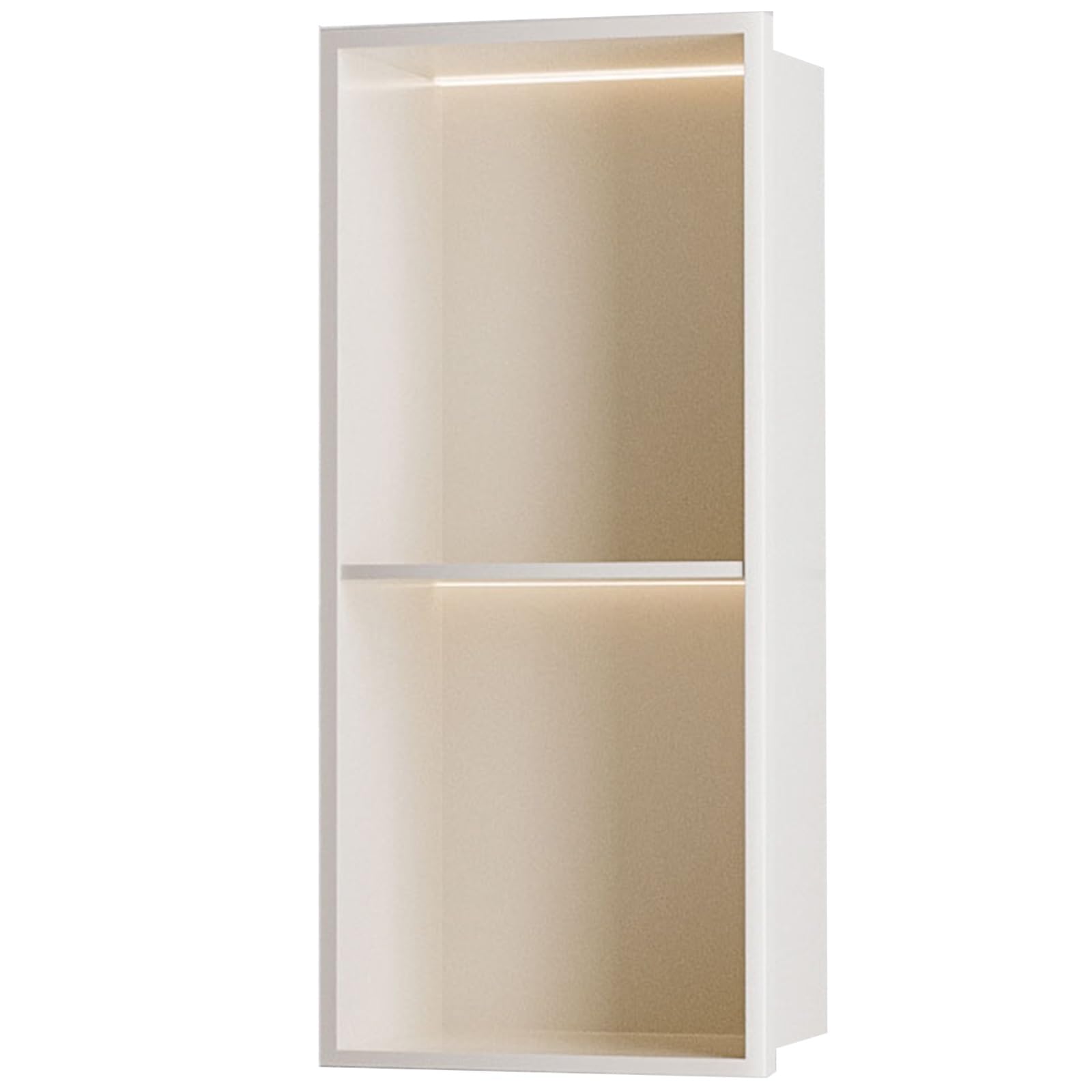 QUSYZD Stainless Steel Bathroom Niche, Recessed Toilet Paper Toiletries Storage Rack with Lights, Wall-Inserted Shelf for Kitchen Living Room Bedroom Hotel,Cream White-28x70x12.5cm/11.02x27.55x4.92in