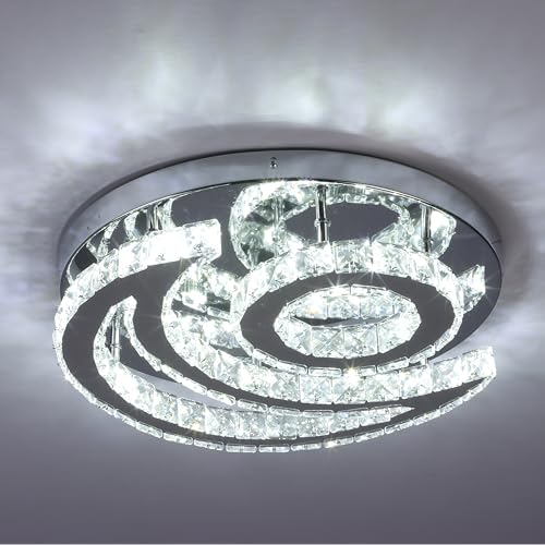 CXGLEAMING 15.7' moderna lampadario da soffitto plafoniera a LED di cristallo luna rotonda lampada a...