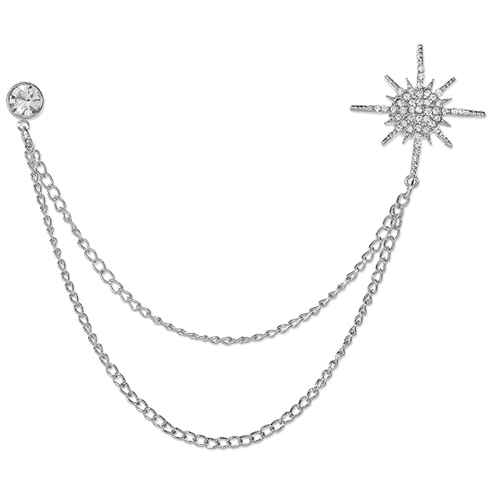 Brooch for Men, Silver Octagonal Star Chain Lapel Pin, Formal Suit Accessory for Men and Women, Wedding Groom Jacket Accessory, Stylish Unisex Design