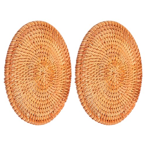 jojofuny Posavasos de Ratán Tejido a Mano 2 Piezas Salvamanteles Resistentes al Calor para Tazas y Ollas Manteles Individuales Bohemios para Cocina y Comedor Decoración Natural y