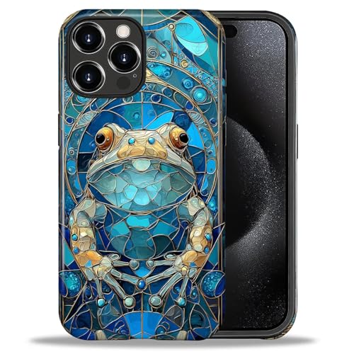 ZHEGAILIAN Case for iPhone 16 Pro,Shockproof Hard Shell + Soft Silicone 2 in 1 Hybrid,Shockproof Bumper Drop Protective - Blue Frog Stained Glass
