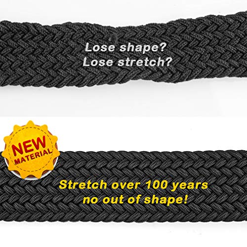 Bluecton Plus Size Belt Elastic Stretch Woven Braided Belt For Men/Women Big And Tall Black Square Business Buckle Size 59'' #TOP3