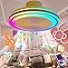 Ventilateurs de Plafond avec Lumière et Télécommande APP LED Fan Plafonnier avec Haut-parleur Bluetooth RGB Dimmable, Silencieux Ventilateur avec lampe pour Salon Chambre Enfant Éclairage, Ø50cm