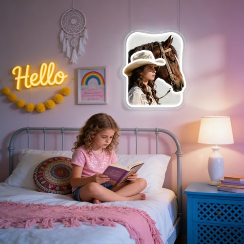 Image of Cowgirl and Horse Neon Sign - UV Printed LED Wall Light for Western Decor, Aesthetic Room Decor for Bedroom, Bar, Man Cave, Unique Gift for Horse Lovers